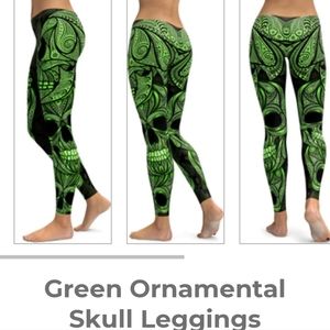 Gearbunch Legging ‎ Womens XS Ornamental Skull Green/Black Halloween